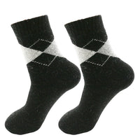 Men&#39;s Winter Thick Warm Wool Socks Australian Merino Wool Diamond Lattice Breathable Business Casual Cashmere Long Socks 2 Pair