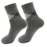 Men&#39;s Winter Thick Warm Wool Socks Australian Merino Wool Diamond Lattice Breathable Business Casual Cashmere Long Socks 2 Pair