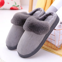 Luxury Faux Suede Home Women Full Fur Slippers Winter Warm Plush Bedroom Non-Slip Couples Shoes Indoor Ladies Furry Slippers